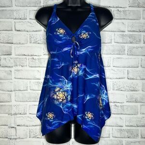 Mycoco Women's Front Tie Swim Top Cross Back Tankini Flowy Swimsuit XL 12